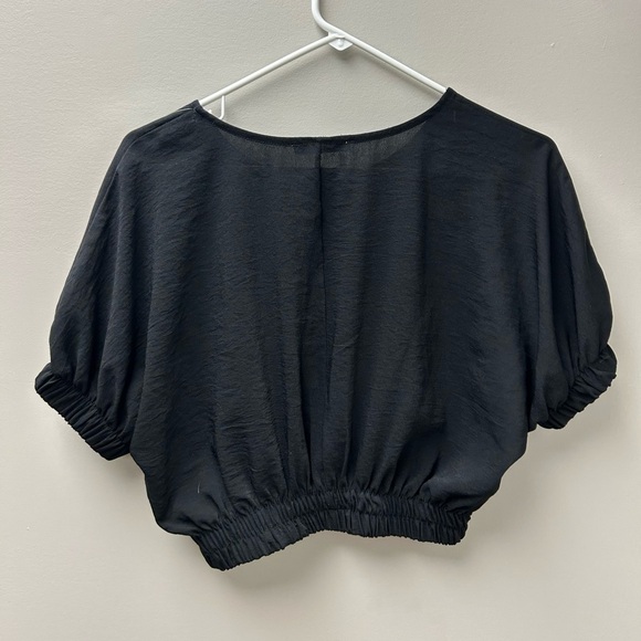 Zara Black Cropped Silk Blouse Top - Picture 2 of 3
